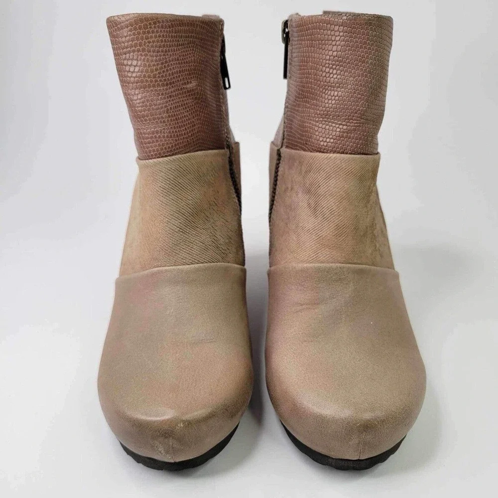 OTBT Ankle Bootie Boot Womens 6.5 Beige Dharma Leather Wedge Comfort Shoe